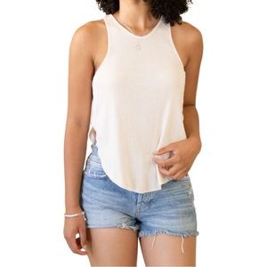 Free People Out the Door Cream Sleeveless Racerback Cropped Tank Top